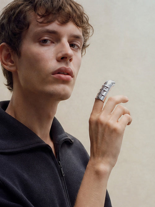 Ratite Nail Ring in Silver worn on hand |Color:Silver