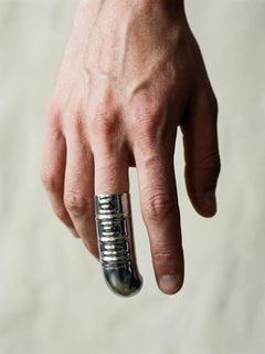 Ratite Nail Ring in Silver worn on finger, front view |Color:Silver