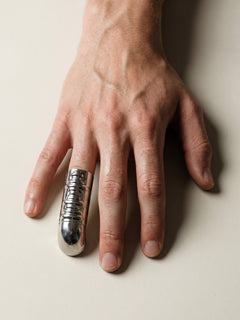 Ratite Nail Ring in Silver worn on hand, top view |Color:Silver