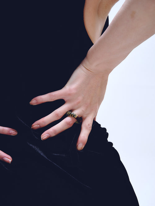 Sable Ring in Multicolor worn on finger, full hand view |Color:Multicolor