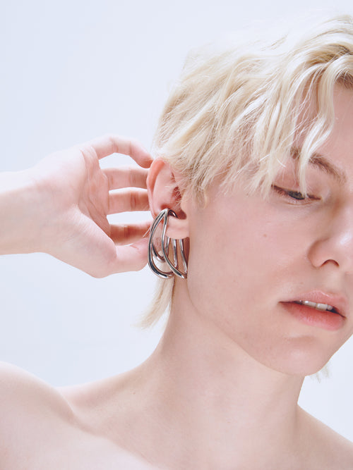 Stasis Ear Cuff in Silver worn on ear |Color:Silver