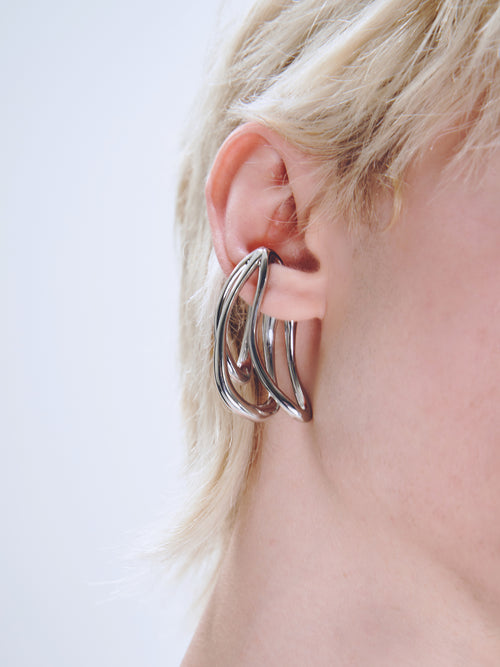 Stasis Ear Cuff in Silver worn on ear, alternate view |Color:Silver