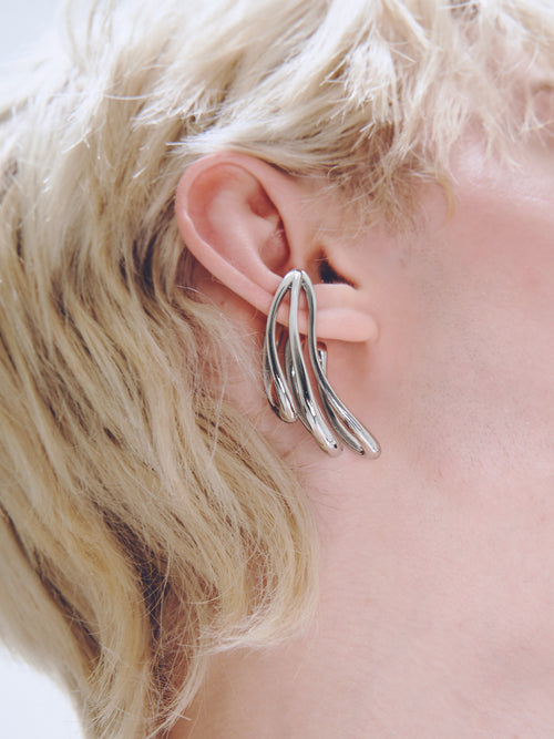Stasis Ear Cuff in Silver worn on ear, side view |Color:Silver