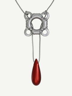 Swim Tube Necklace in Red, front detail view |Color:Red