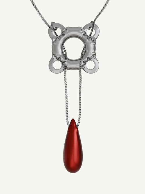 Swim Tube Necklace in Red, front detail view |Color:Red