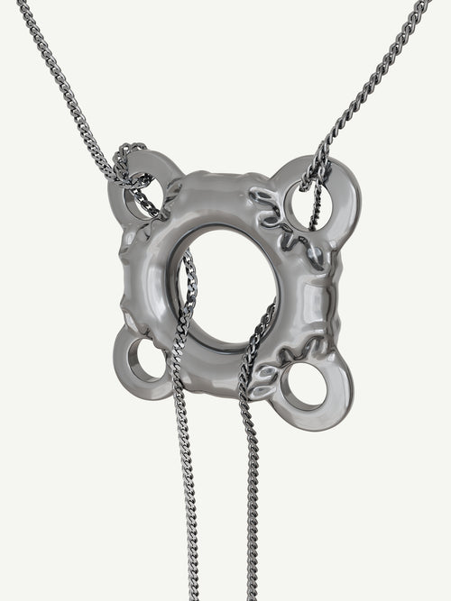 Swim Tube Necklace in Silver, front detail view |Color:Silver