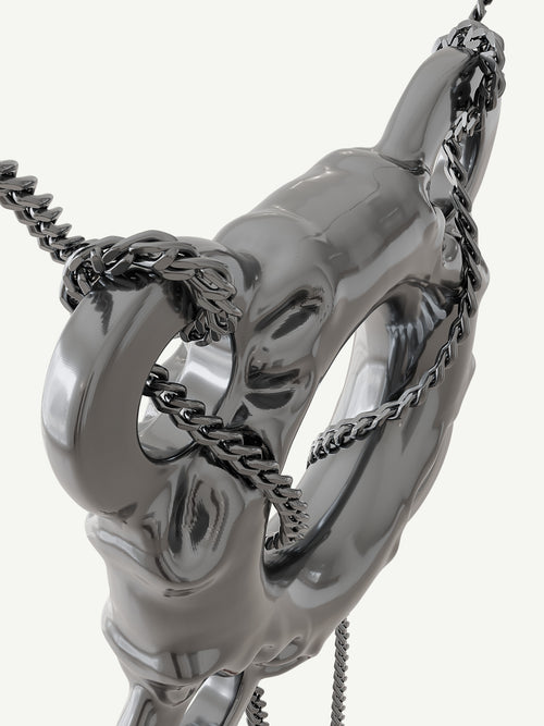 Swim Tube Necklace in Silver, angled detail view |Color:Silver