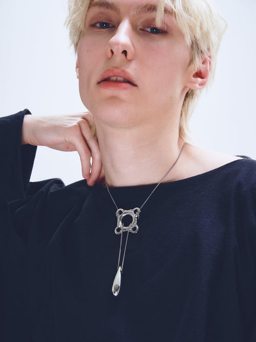 Swim Tube Necklace in Silver worn around neck |Color:Silver