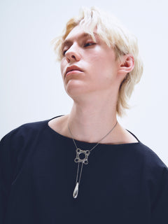 Swim Tube Necklace in Silver worn around neck, alternate view |Color:Silver