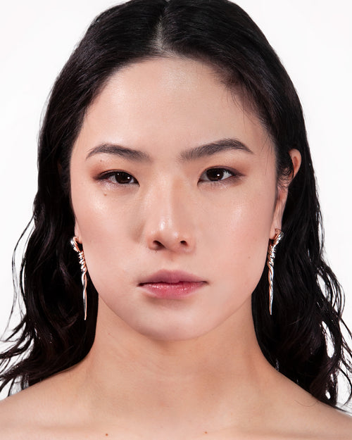 Tangle Earring Pair in Silver worn on both ears, front portrait view |Color:Silver|Card:Hover
