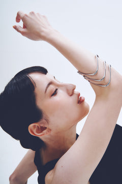 Wave Bracelet in Silver worn on arm, portrait view |Color:Silver
