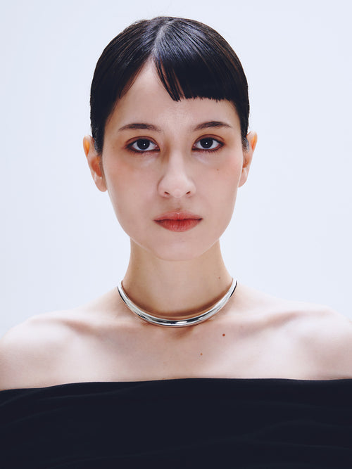 Wave Necklace in Silver worn around neck |Color:Silver