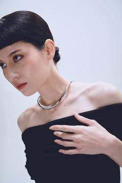 Wave Necklace in Silver worn around neck, alternate view |Color:Silver