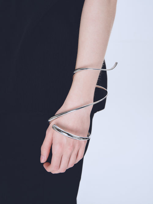Writhe Bracelet in Silver worn on arm |Color:Silver